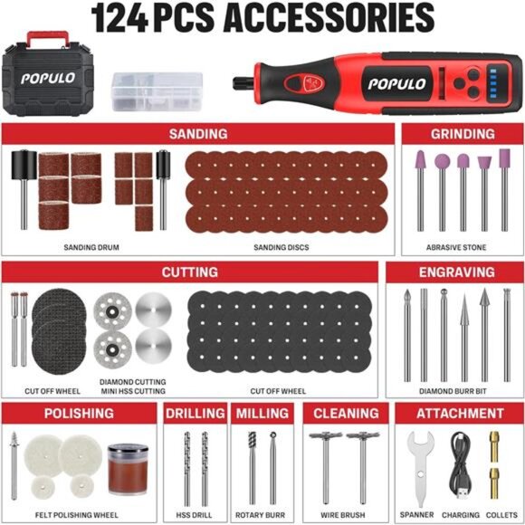 8V Rechargeable Cordless Rotary Tool 2.0Ah Battery with 124 Pieces Accessories - Picture 2 of 7